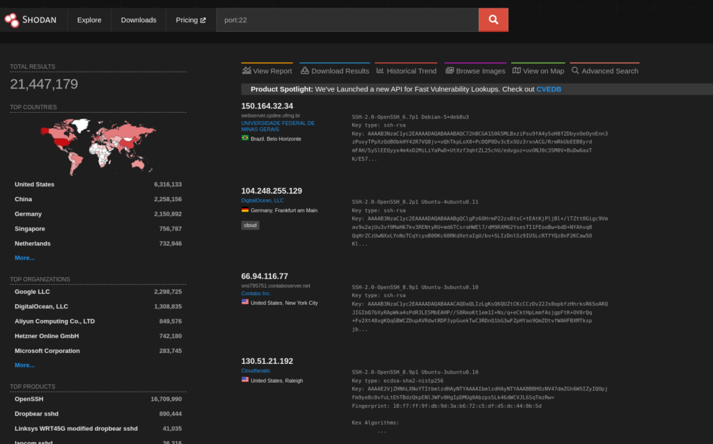 shodan open port searches