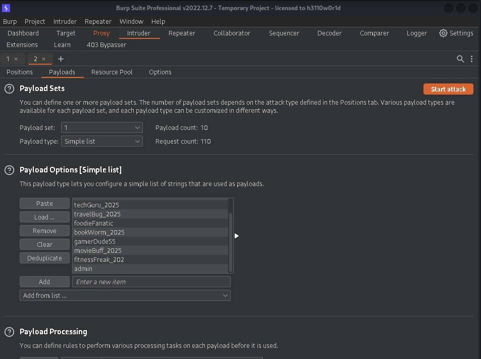 burp suite load worlidst
Brute Force with Burp Suite