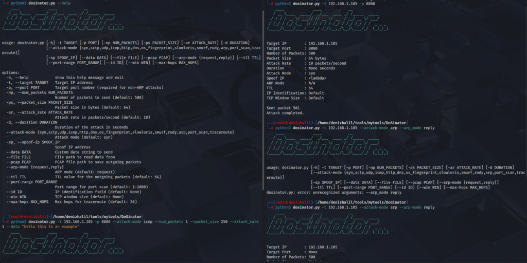 DoS testing tool interface